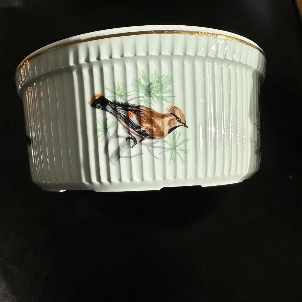 Porcelain Baking Dish Souffle Casserole Birds France Louis Lourioux Le Faune